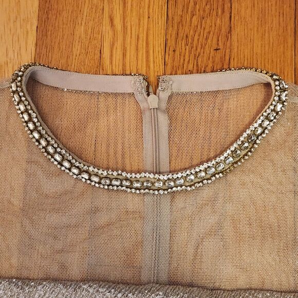 Lauren Ralph Lauren Evening Gold Dress w/ Sheer Bodice, Neck Embellishment Sz 8 - Picture 10 of 15